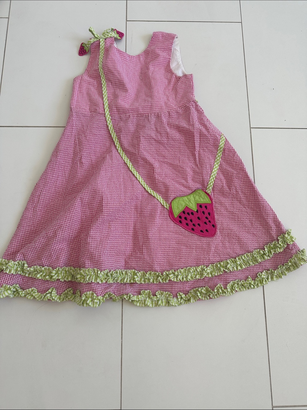 Blueberi Boulevard Pink Gingham Strawberry Crossbody Dress